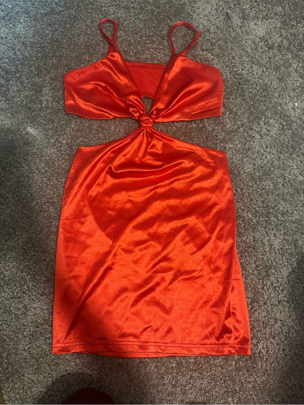 Red Satin Knot Cutout Mini Dress